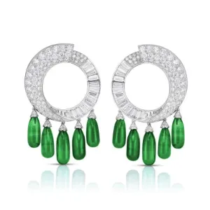 Platinum Chandelier Emerald and Diamond Earrings