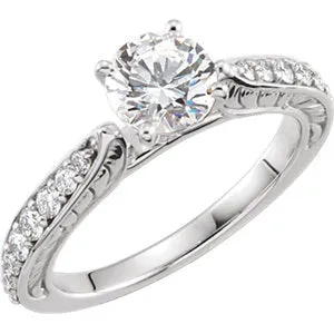 Platinum Cubic Zirconia & 3/8 CTW Diamond Sculptural-Inspired Engagement Ring