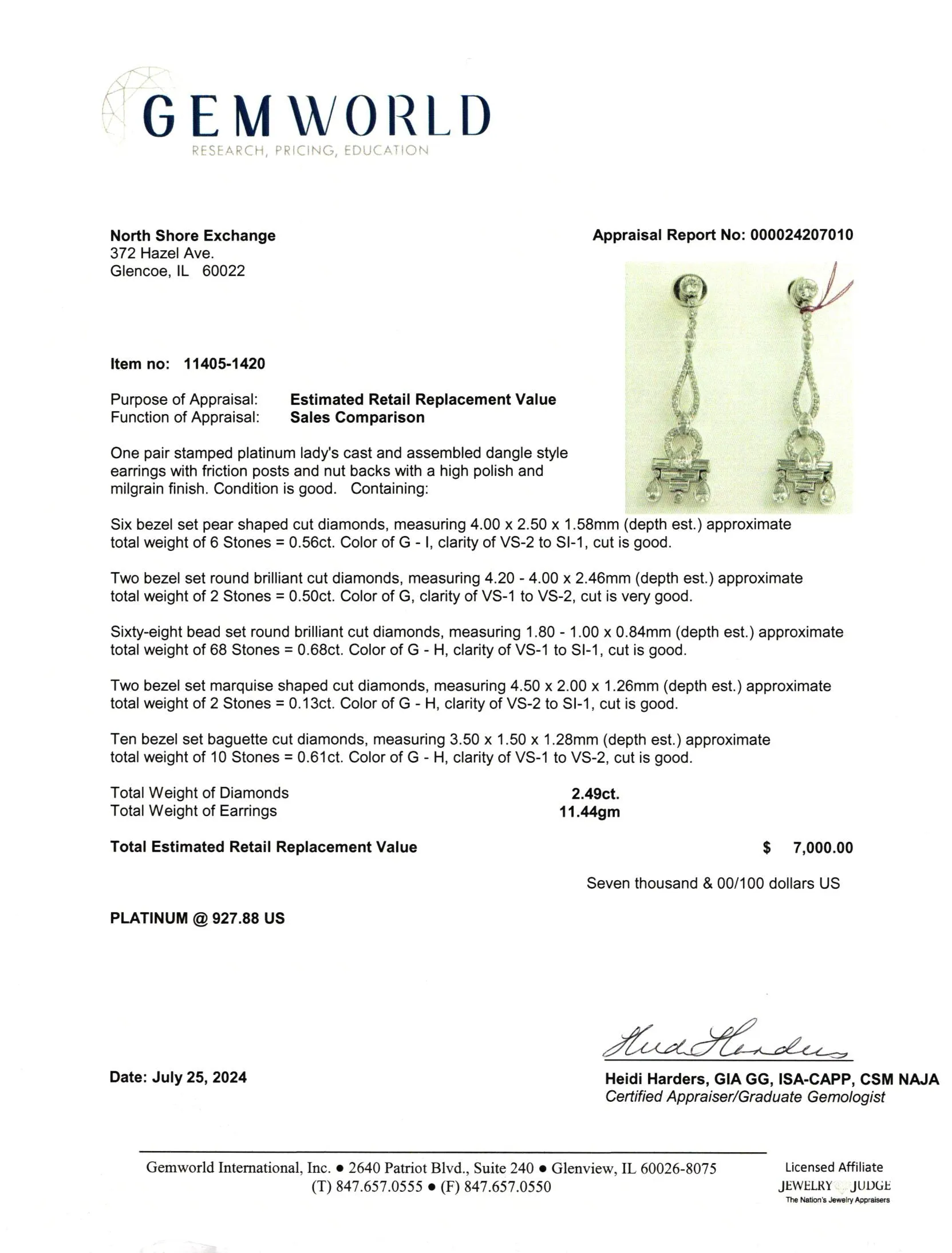 Platinum Diamond Dangle Style Earrings