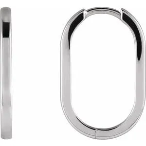 Platinum Elongated Oval 20 mm Hoop Earrings