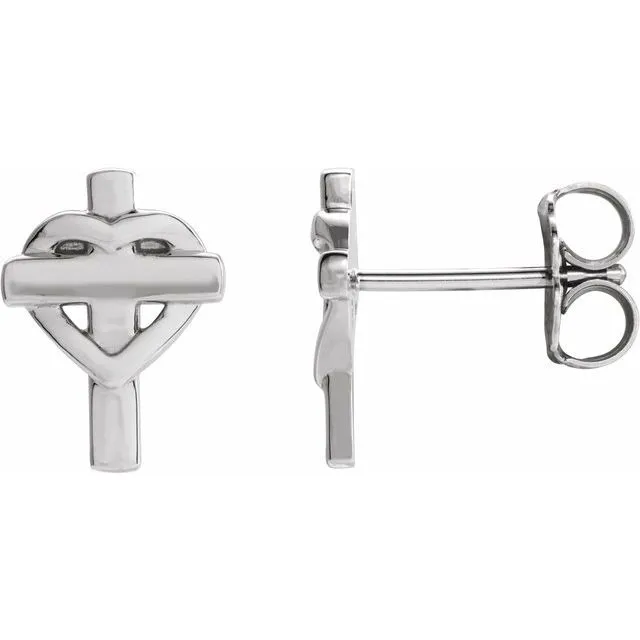 Platinum Heart & Cross Earrings
