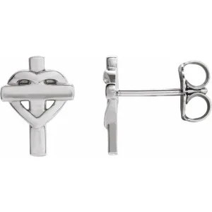 Platinum Heart & Cross Earrings