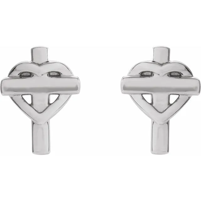 Platinum Heart & Cross Earrings