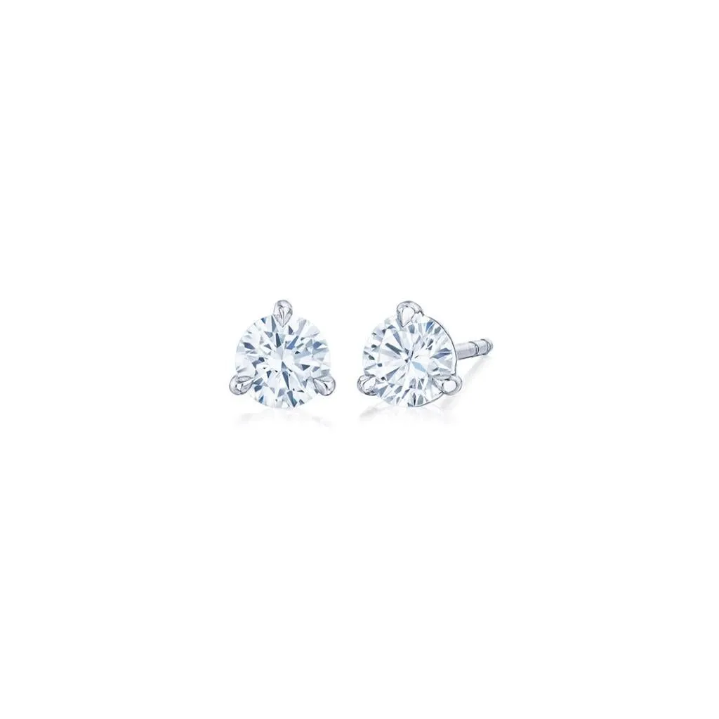 Platinum Kwiat Round Brilliant Diamond Stud Earrings, 0.30ctw