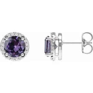Platinum Lab-Grown Alexandrite & 1/10 CTW Natural Diamond Halo-Style Earrings