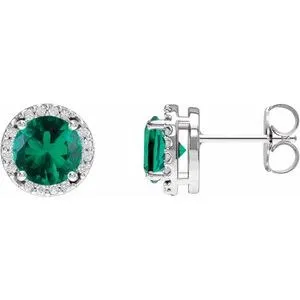 Platinum Lab-Grown Emerald & 1/10 CTW Natural Diamond Halo-Style Earrings