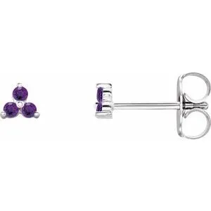 Platinum Natural Amethyst Three Stone Earrings