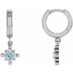 Platinum Natural Aquamarine Beaded Bezel-Set Hoop Earrings