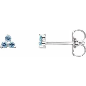 Platinum Natural Aquamarine Three Stone Earrings