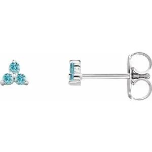 Platinum Natural Blue Zircon Three Stone Earrings