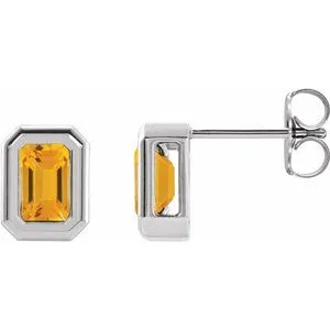 Platinum Natural Citrine Solitaire Earrings