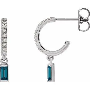 Platinum Natural London Blue Topaz & .08 CTW Natural Diamond French-Set Hoop Earrings