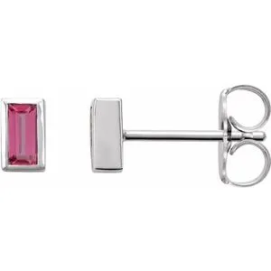 Platinum Natural Pink Tourmaline Bezel-Set Earrings