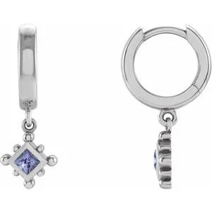 Platinum Natural Tanzanite Beaded Bezel-Set Hoop Earrings