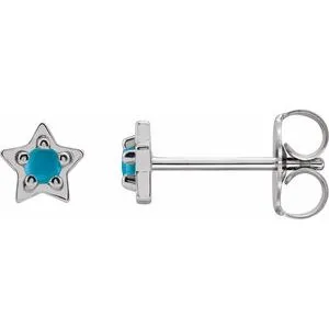 Platinum Natural Turquoise Petite Star Earrings