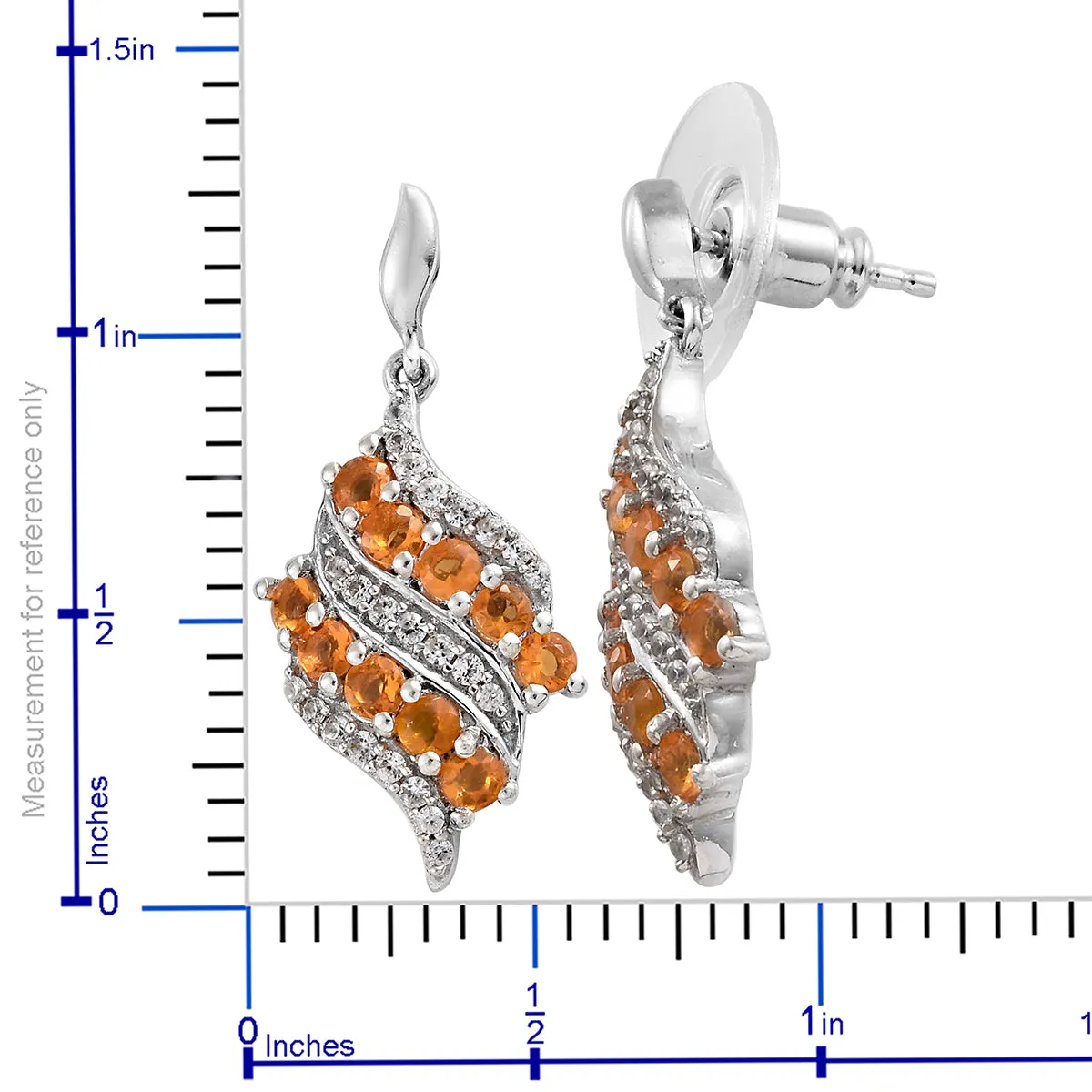 Platinum over Sterling Silver 1.30cts. Fire Opal & White Zircon Drop Earrings