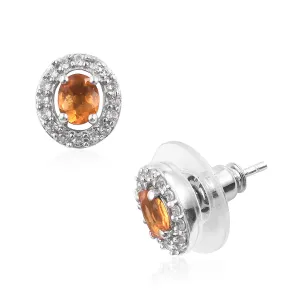 Platinum over Sterling Silver FIRE OPAL & ZIRCON Halo Earrings