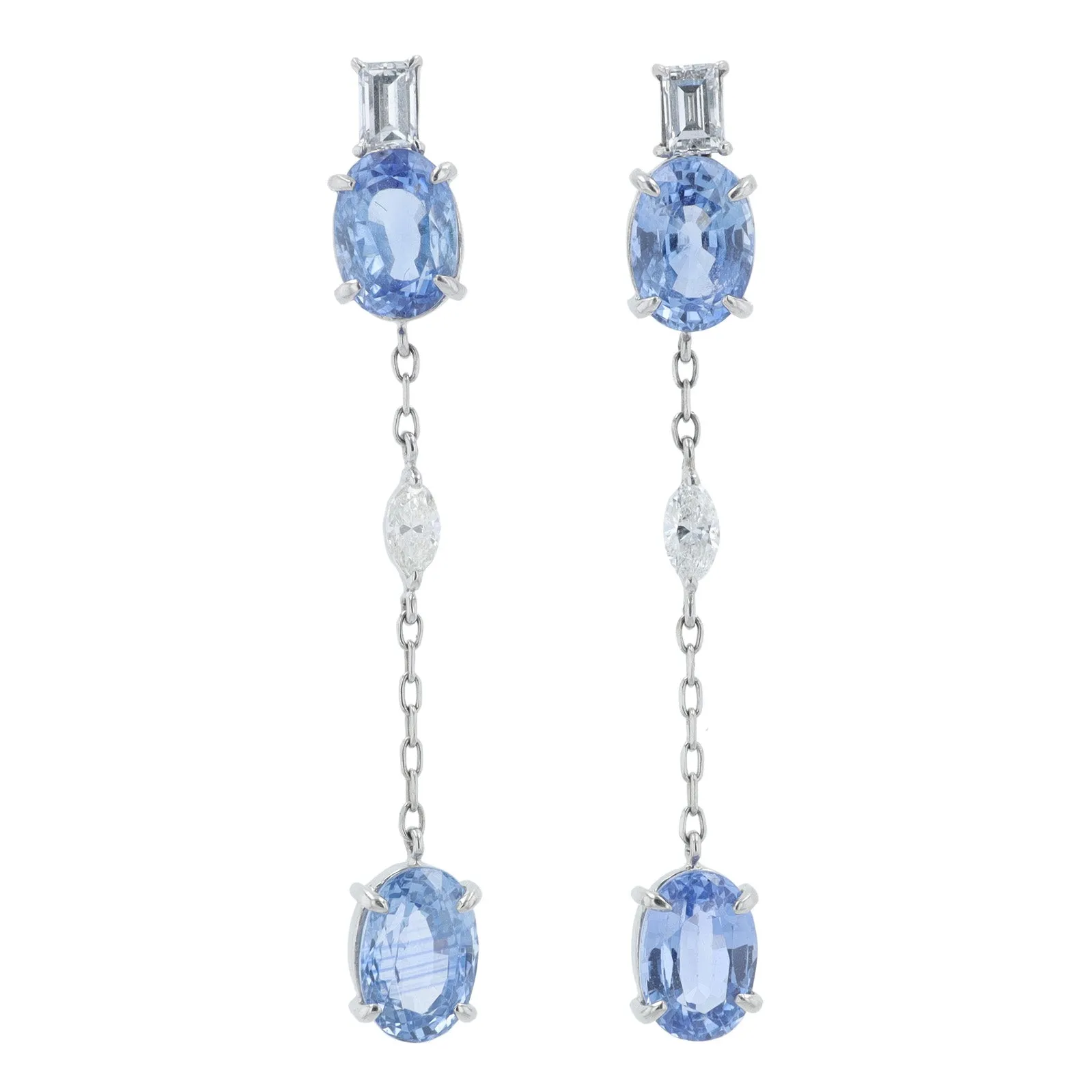 PT900 4.92 CT Oval Sapphire Dangle Earrings