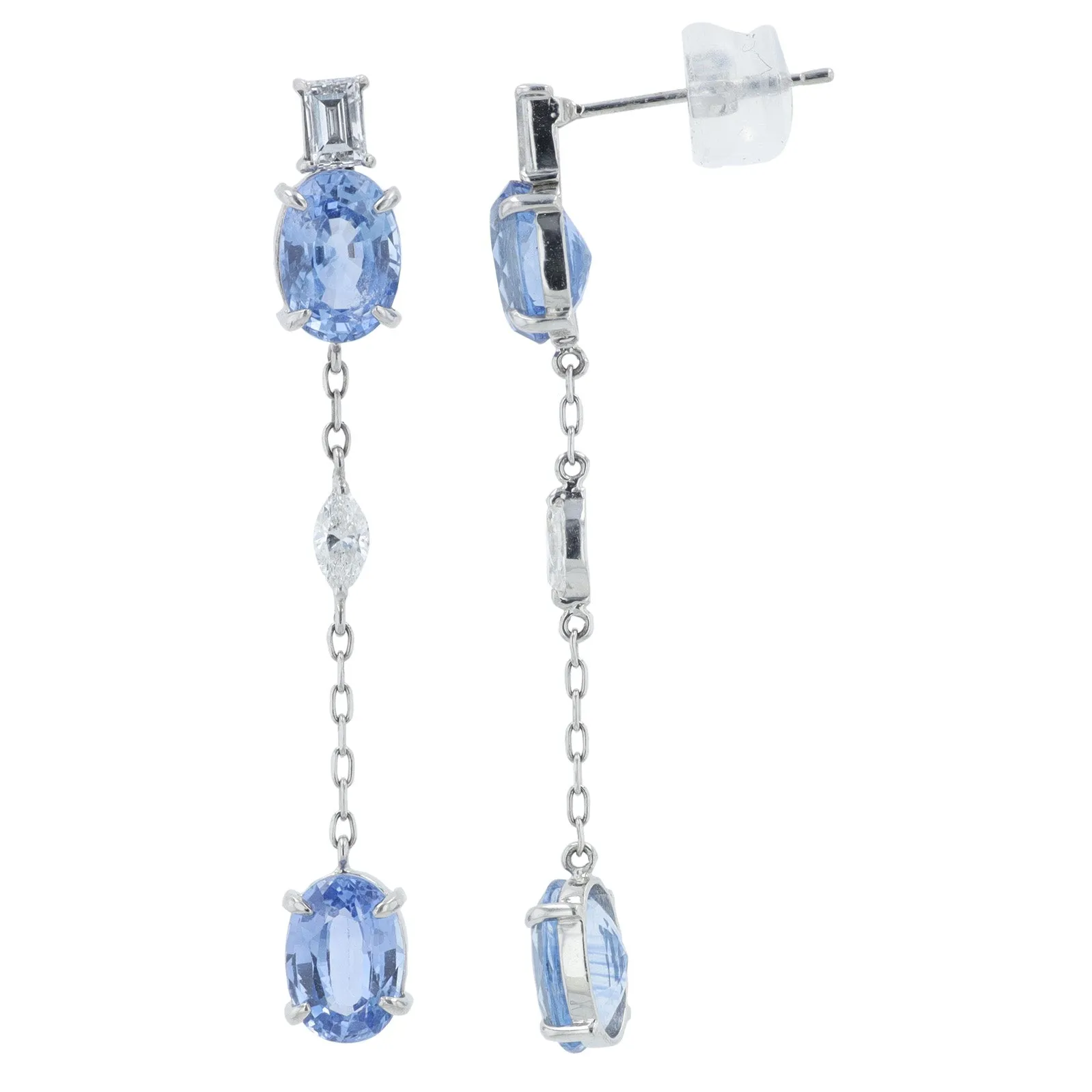 PT900 4.92 CT Oval Sapphire Dangle Earrings