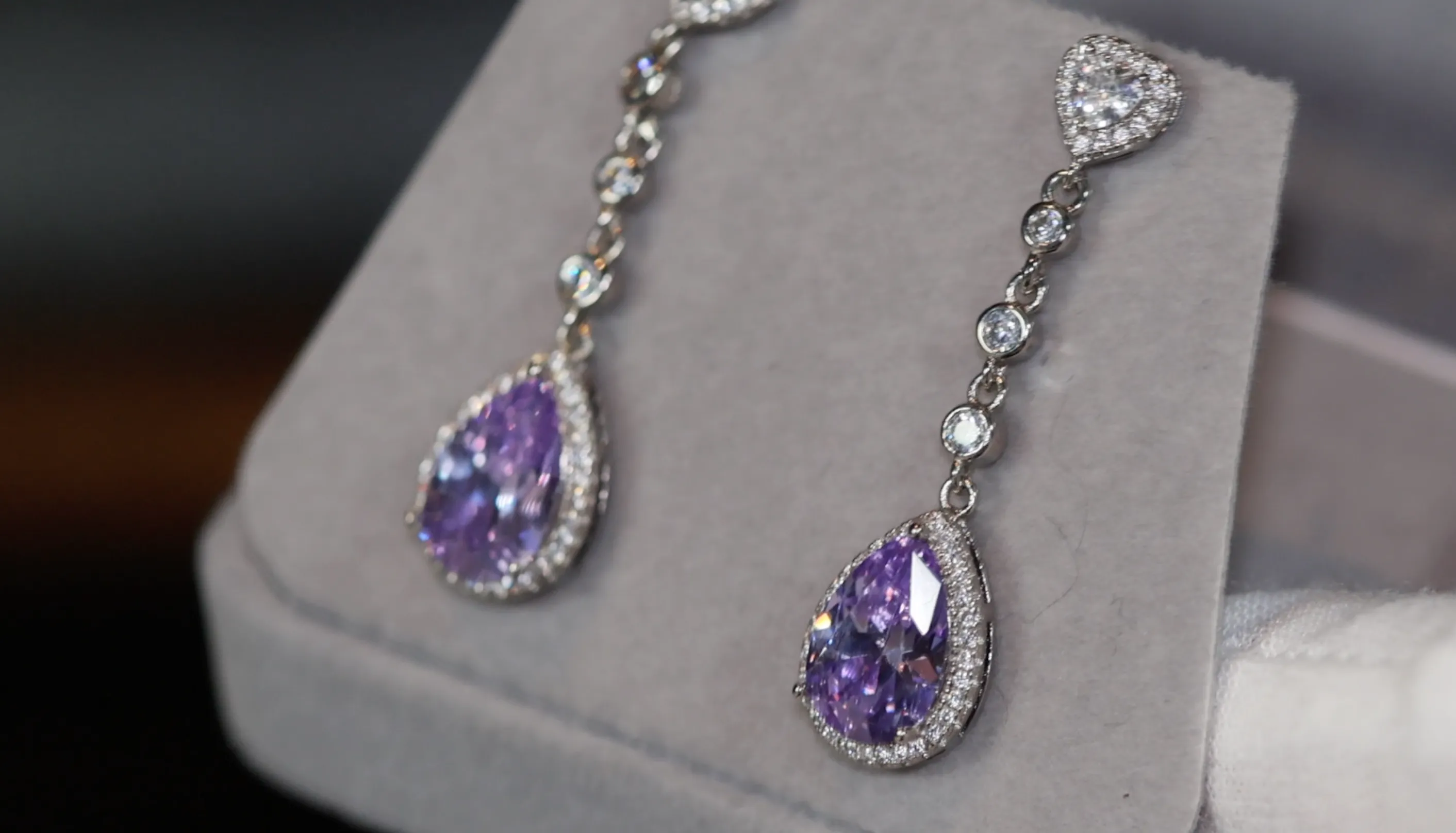 Purple Diamond Earrings | Teardrop Earrings | Womens Earrings | Dangle Earrings