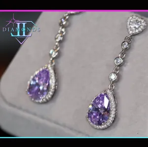 Purple Diamond Earrings | Teardrop Earrings | Womens Earrings | Dangle Earrings