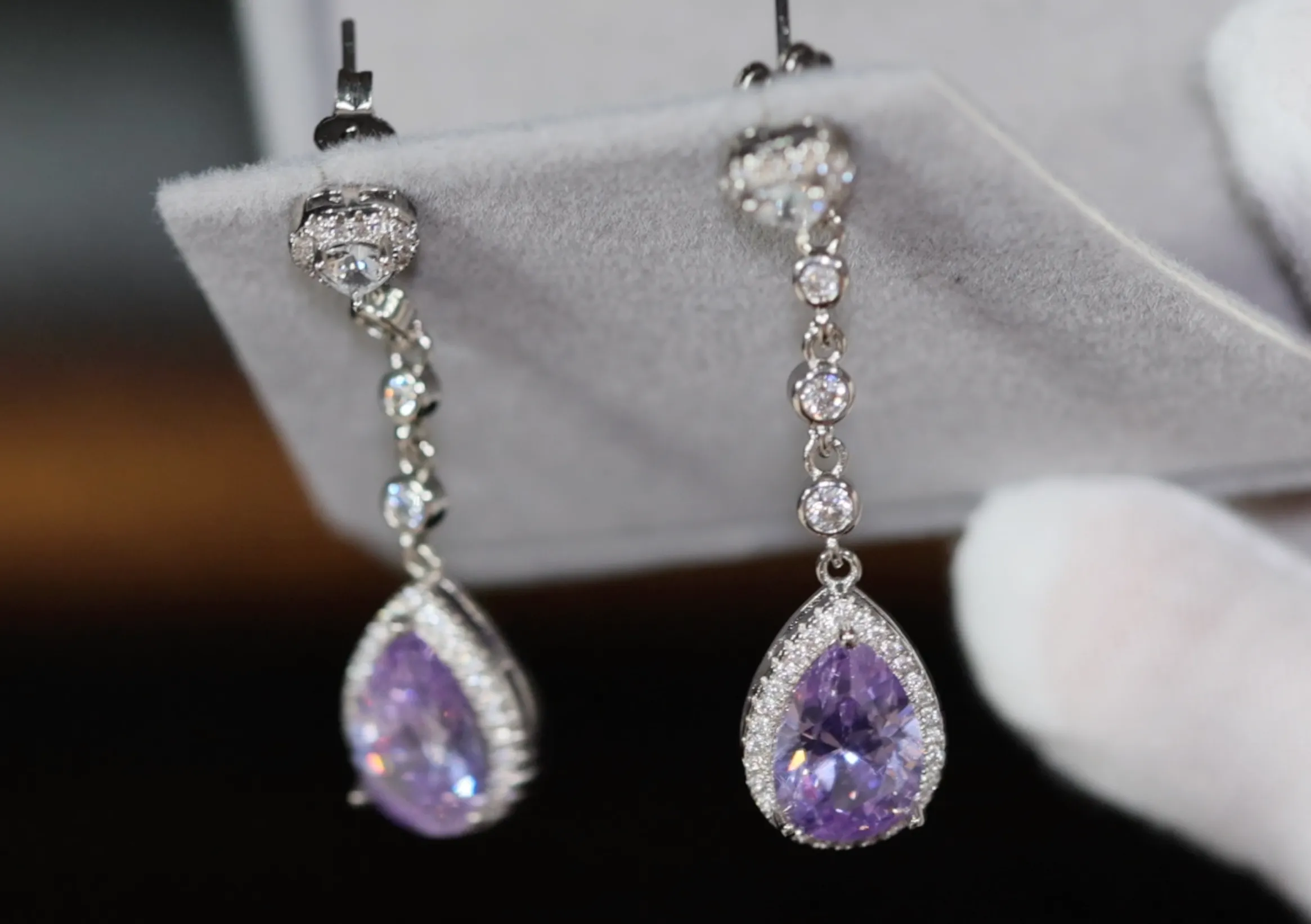 Purple Diamond Earrings | Teardrop Earrings | Womens Earrings | Dangle Earrings