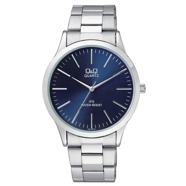 Q&Q Silver Stainless Steel Blue Dial Quartz Watch for Gents - C212J212Y
