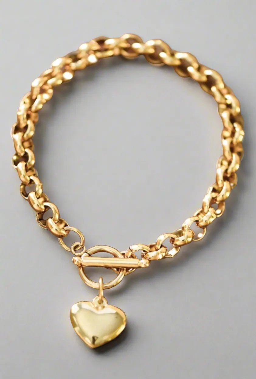 Queen of Hearts Gold Toggle Bracelet | Water Resistant