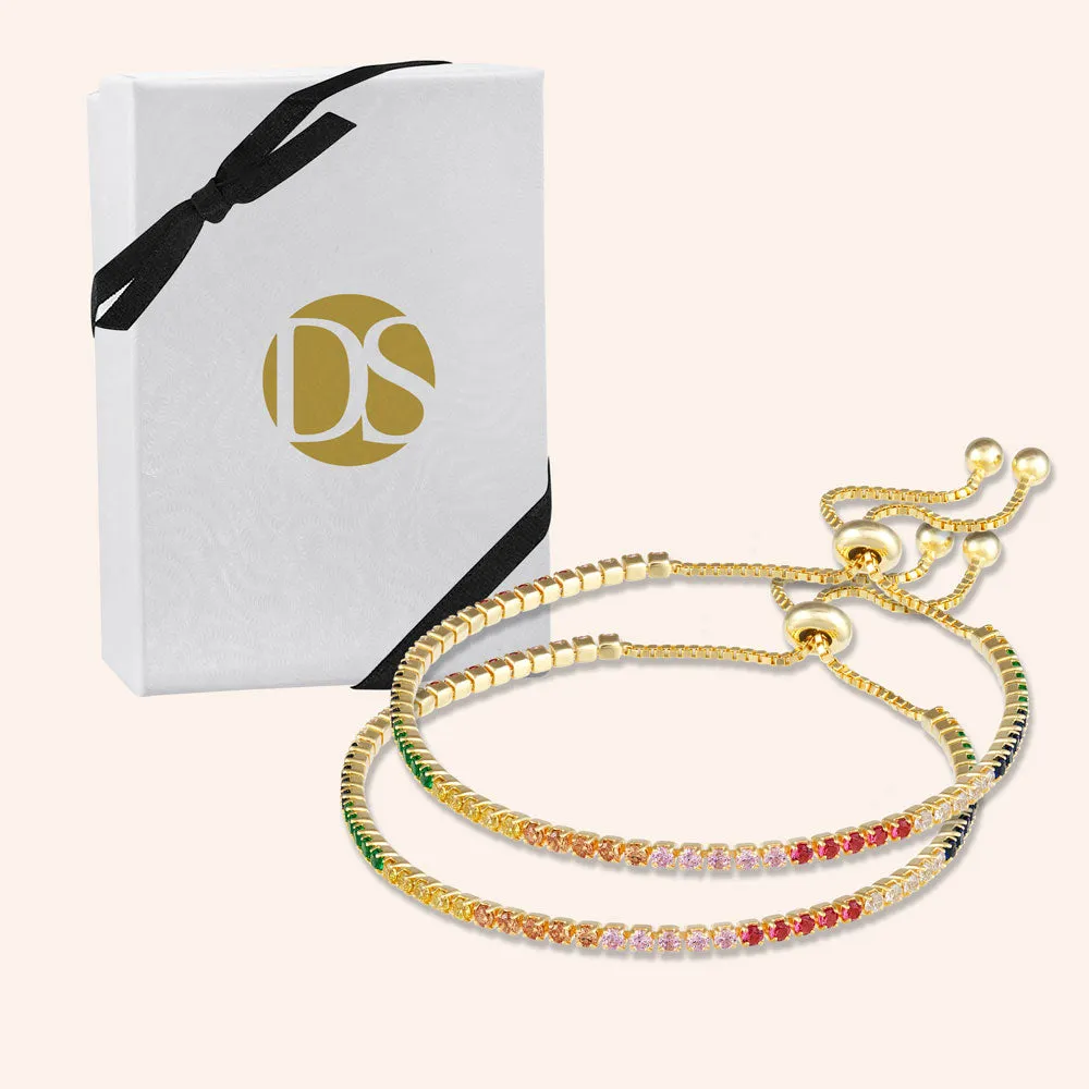 "Time after Time" Set of Two 0.9CTW Rainbow Tennis Pull-Tie Bracelets - Gold