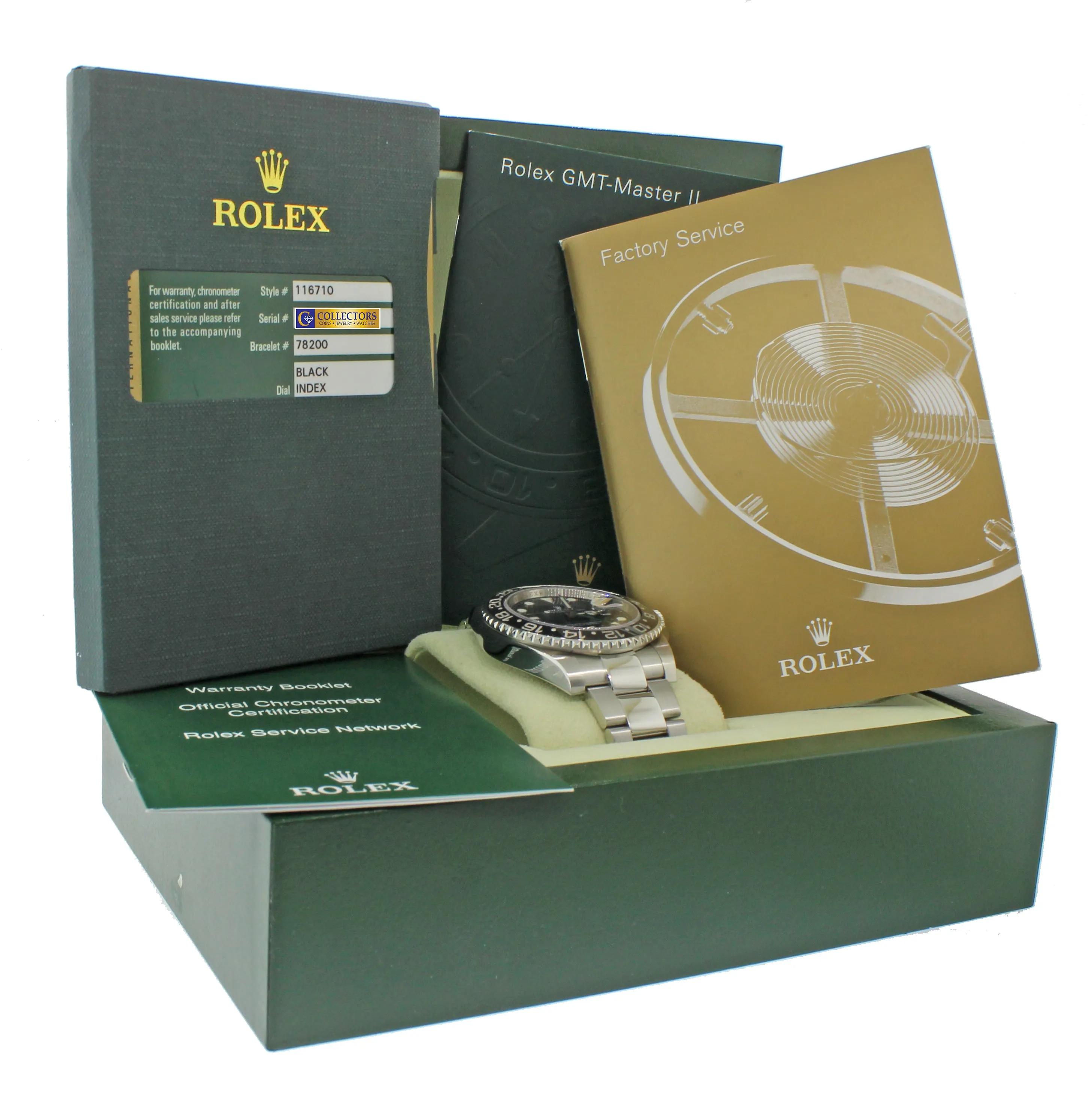 RANDOM SERIAL WARRANTY PAPERS Rolex GMT Master 116710 Steel Ceramic 40mm Watch