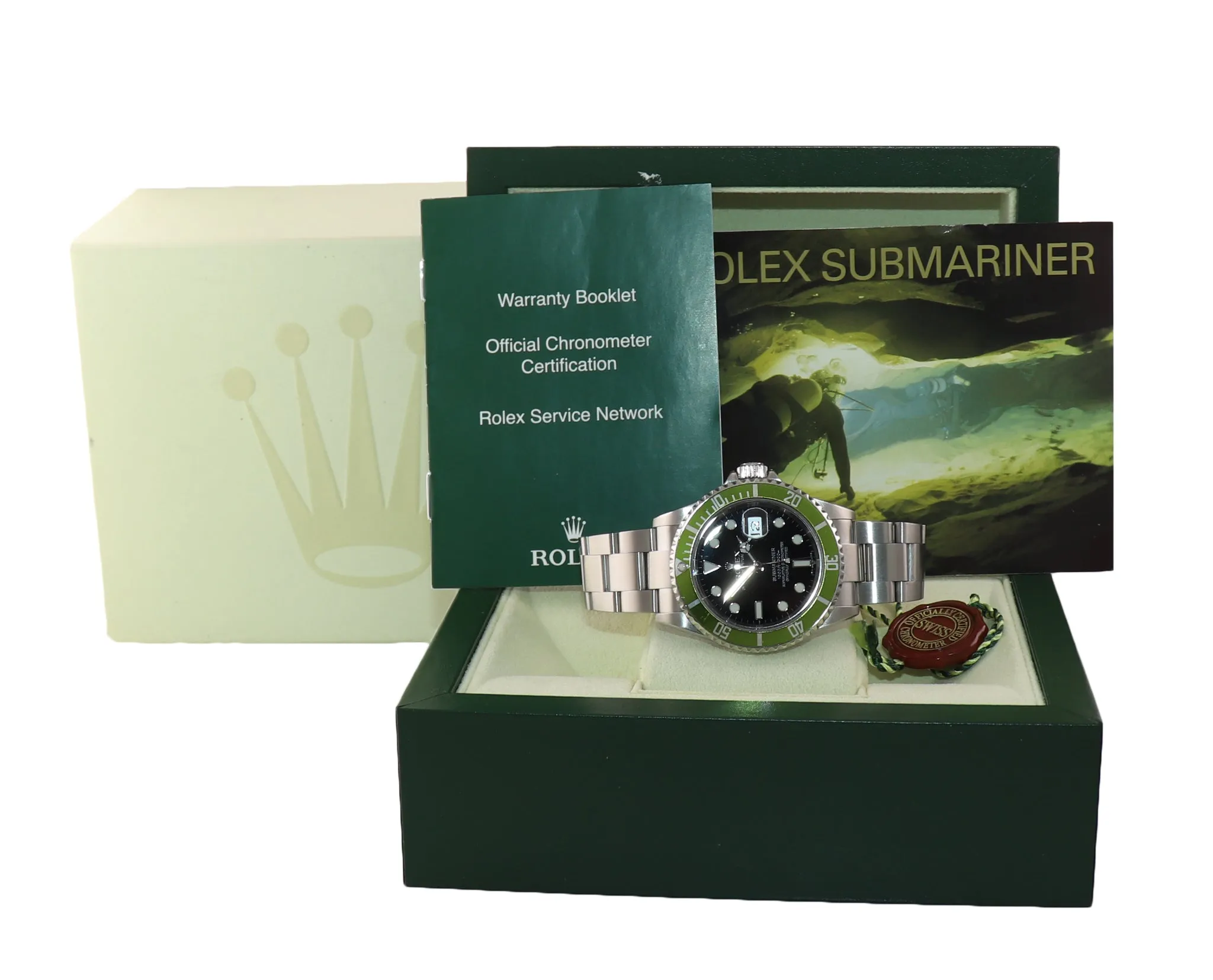 RARE FADED LIME Rolex Submariner 16610 Kermit Green 40mm 16610LV Watch Box