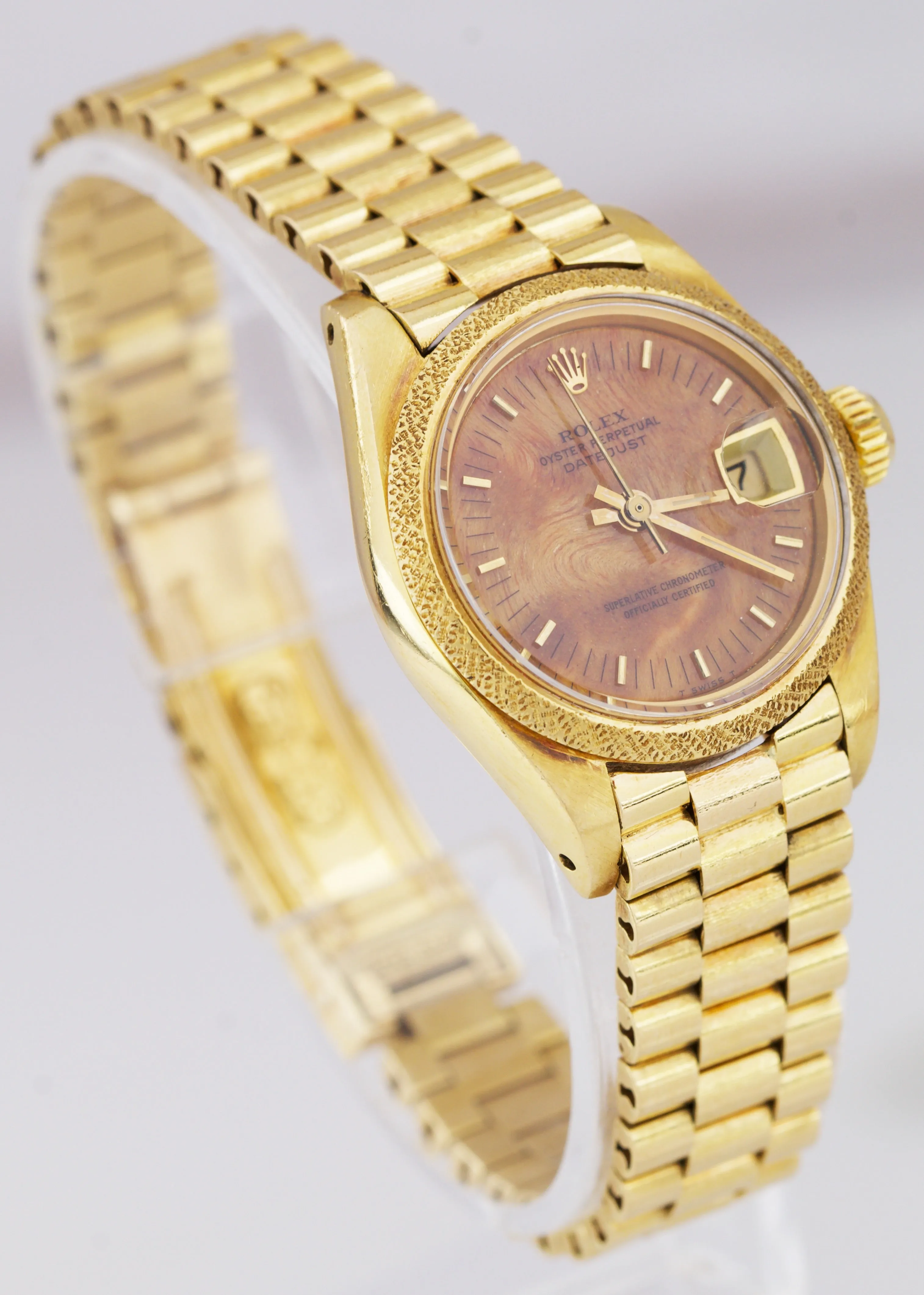 RARE Rolex DateJust President 6916 BURL WOOD 18K Yellow Gold 26mm Bark 69178 B P
