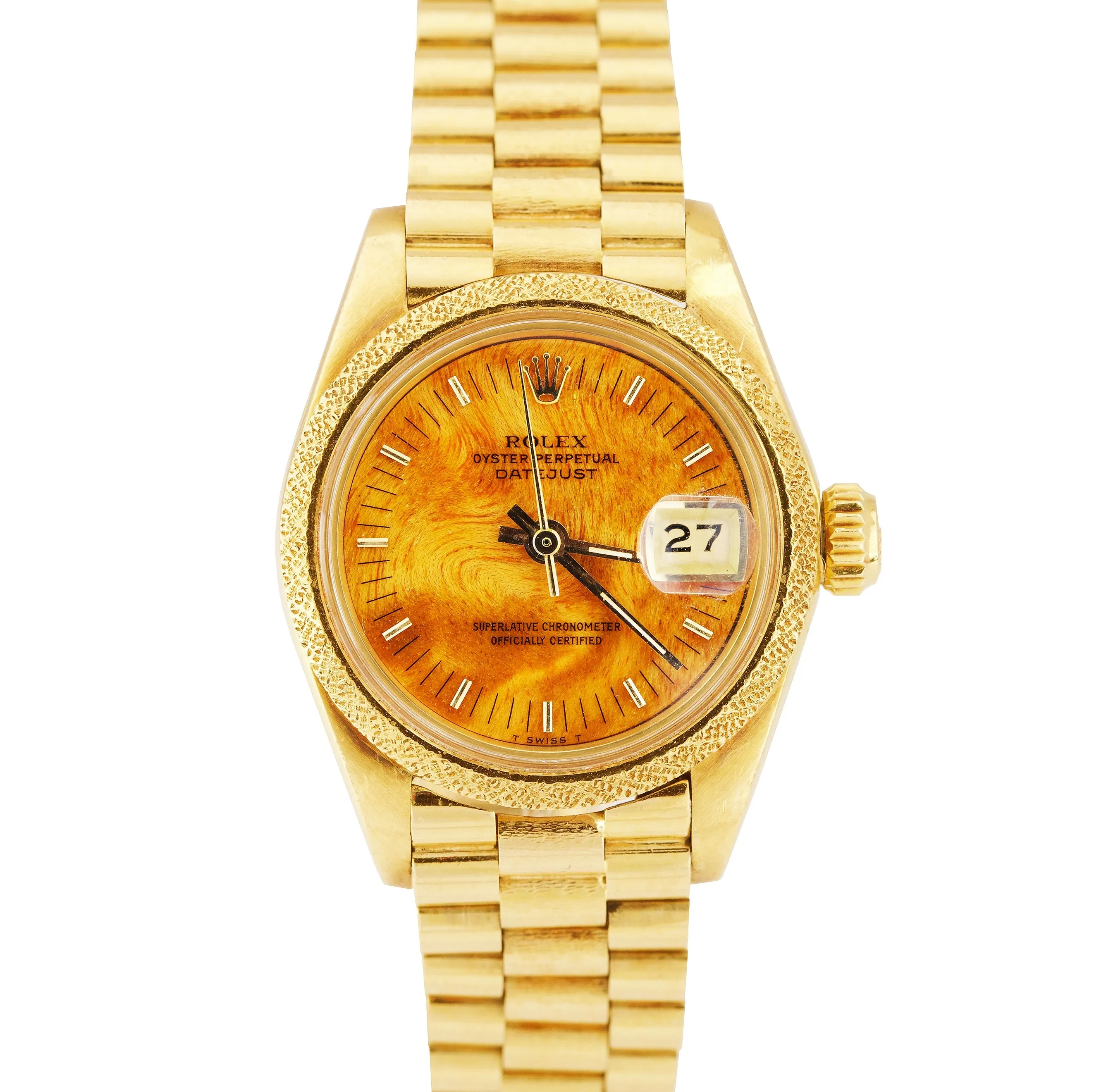 RARE Rolex DateJust President 6916 BURL WOOD 18K Yellow Gold 26mm Bark 69178 B P