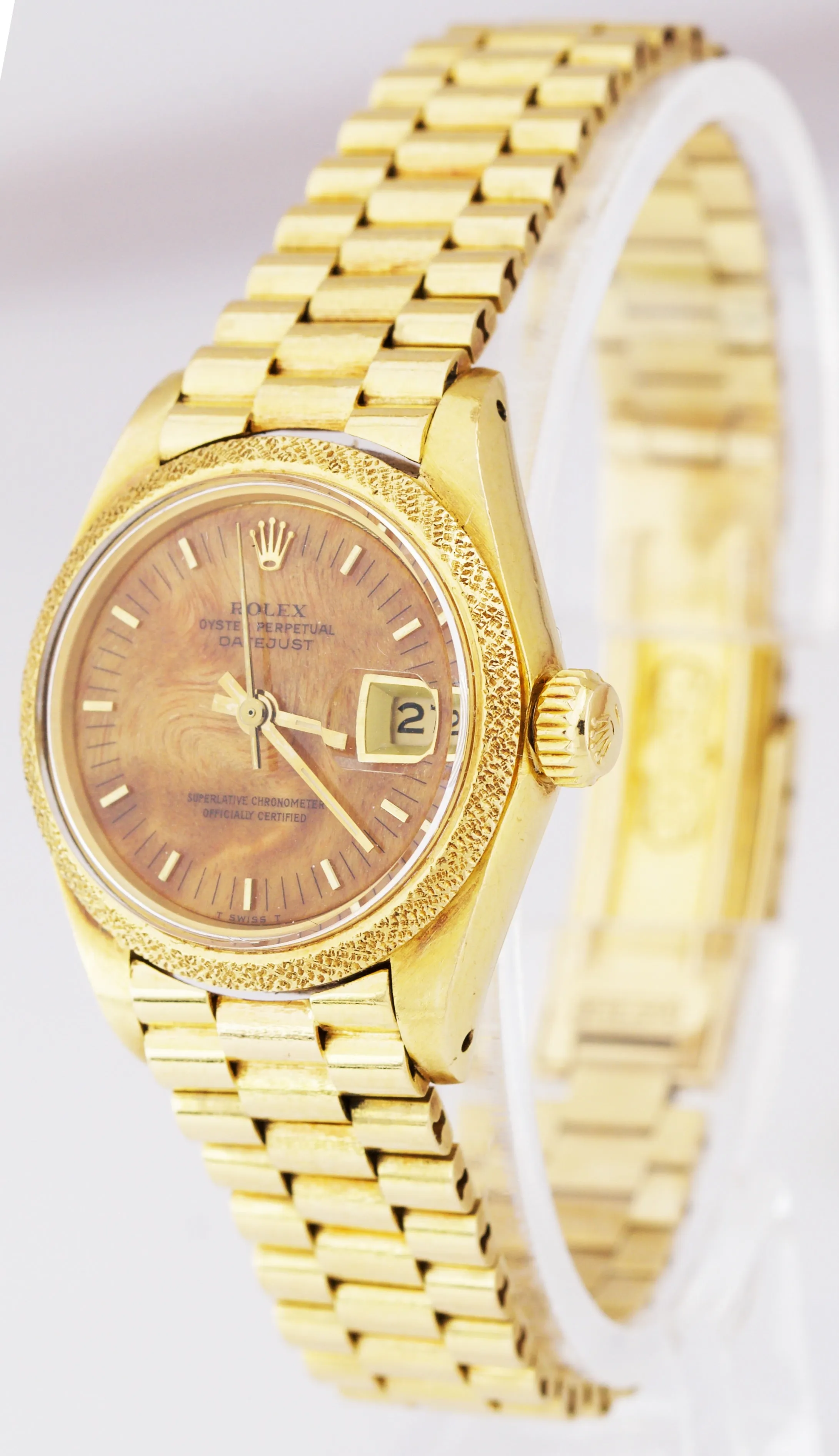 RARE Rolex DateJust President 6916 BURL WOOD 18K Yellow Gold 26mm Bark 69178 B P
