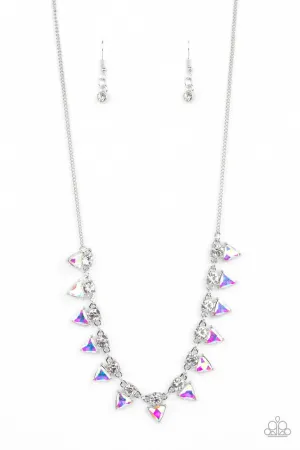 Razor-Sharp Refinement - White - Iridescent Prism Rhinestone Paparazzi Short Necklace