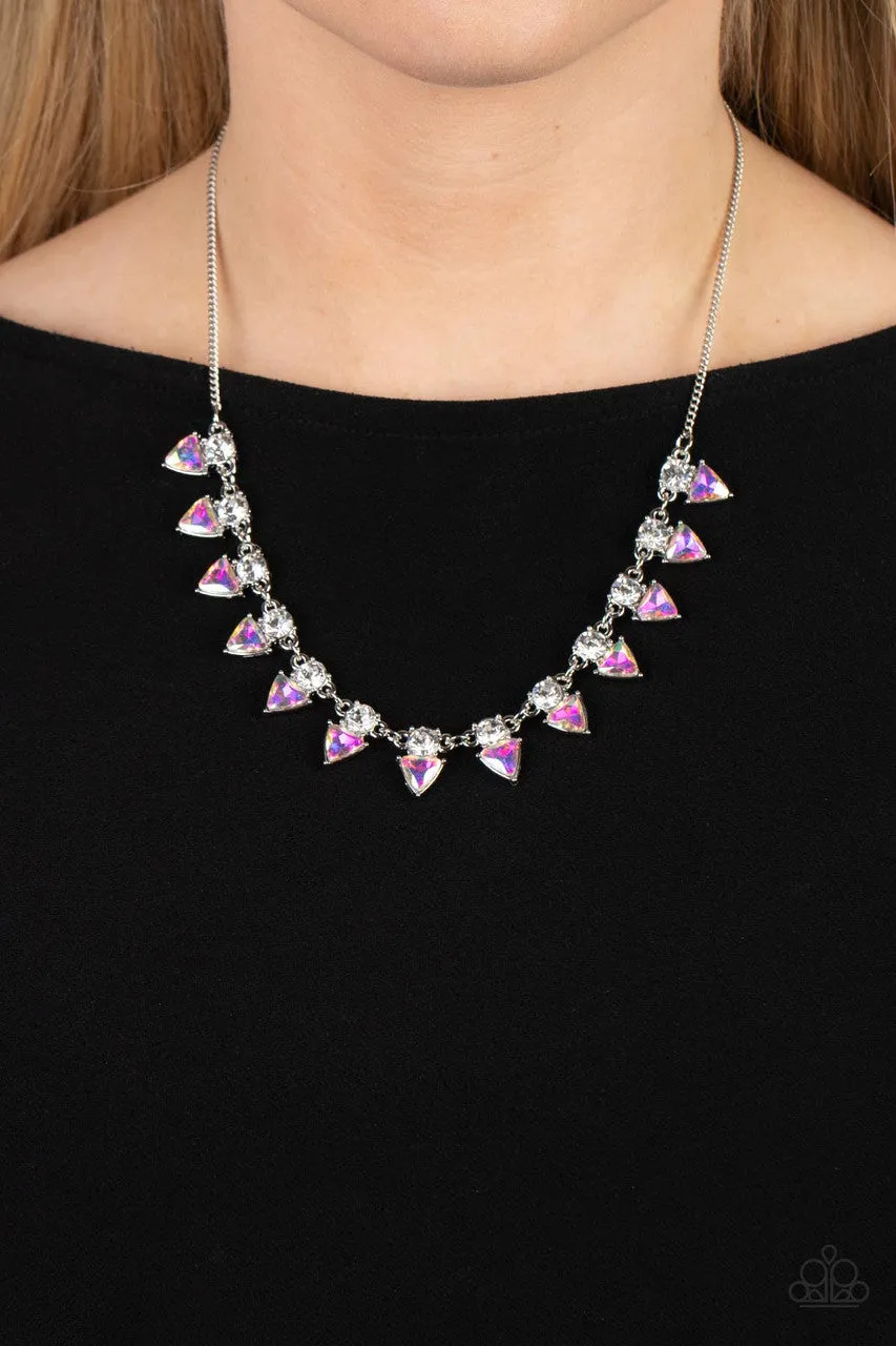 Razor-Sharp Refinement - White - Iridescent Prism Rhinestone Paparazzi Short Necklace