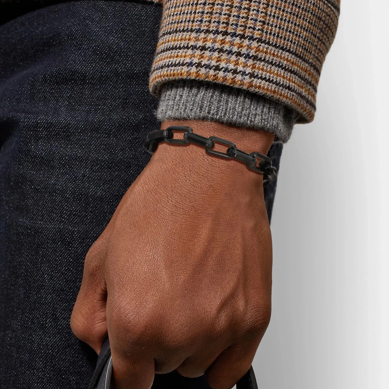Rectangle Chain Bracelets for Men Boys,Gold Black Color Stainless Steel Wristband