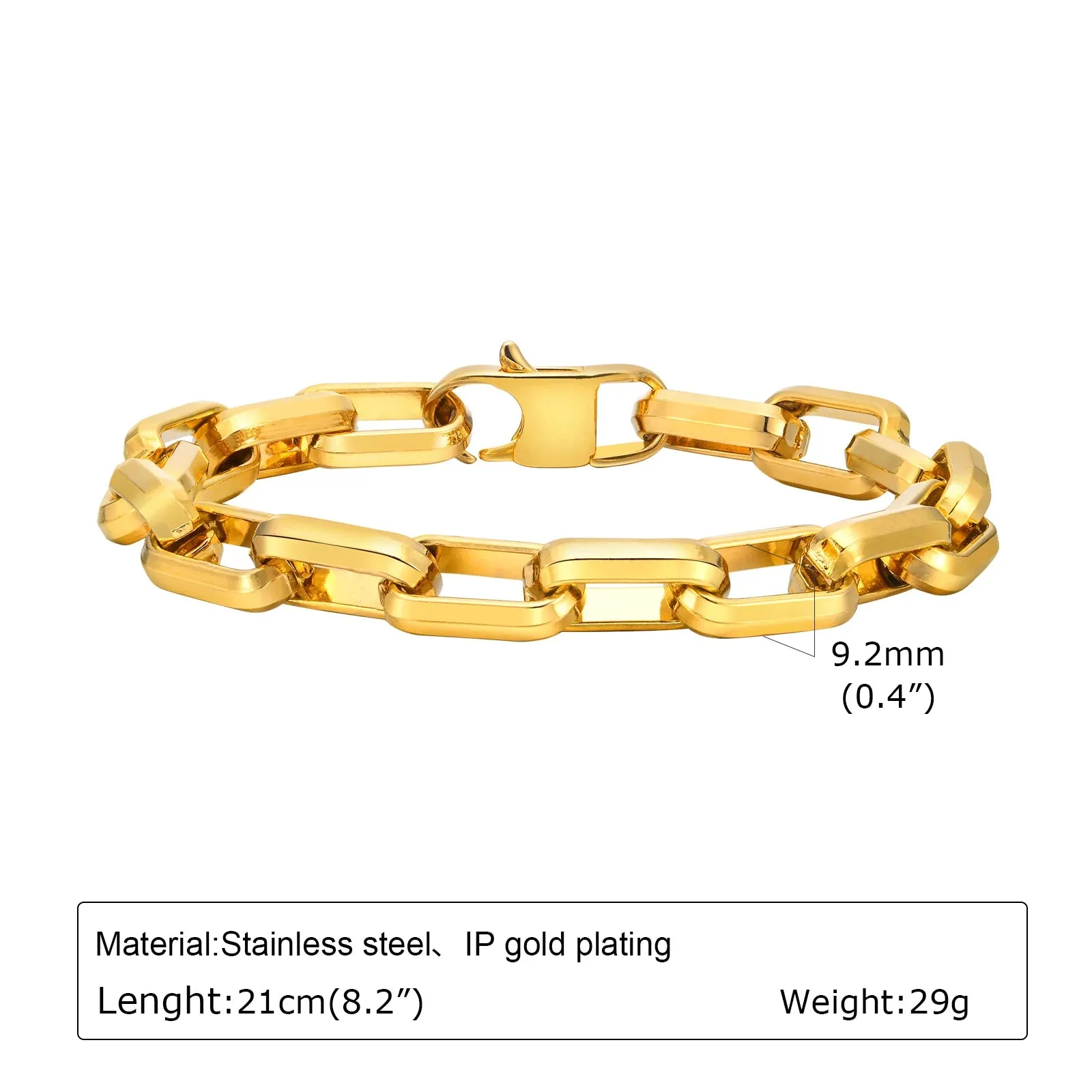 Rectangle Chain Bracelets for Men Boys,Gold Black Color Stainless Steel Wristband