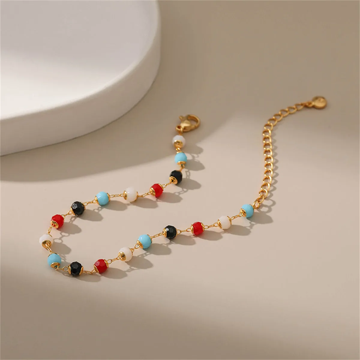 Red Acrylic & 18K Gold-Plated Multicolor Station Bracelet
