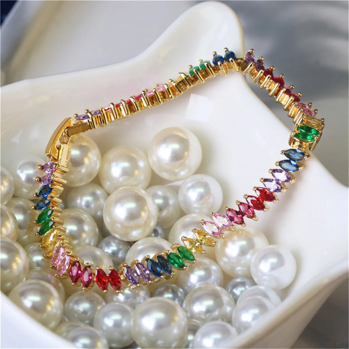 Red & Purple Multicolor Crystal Pear Bracelet
