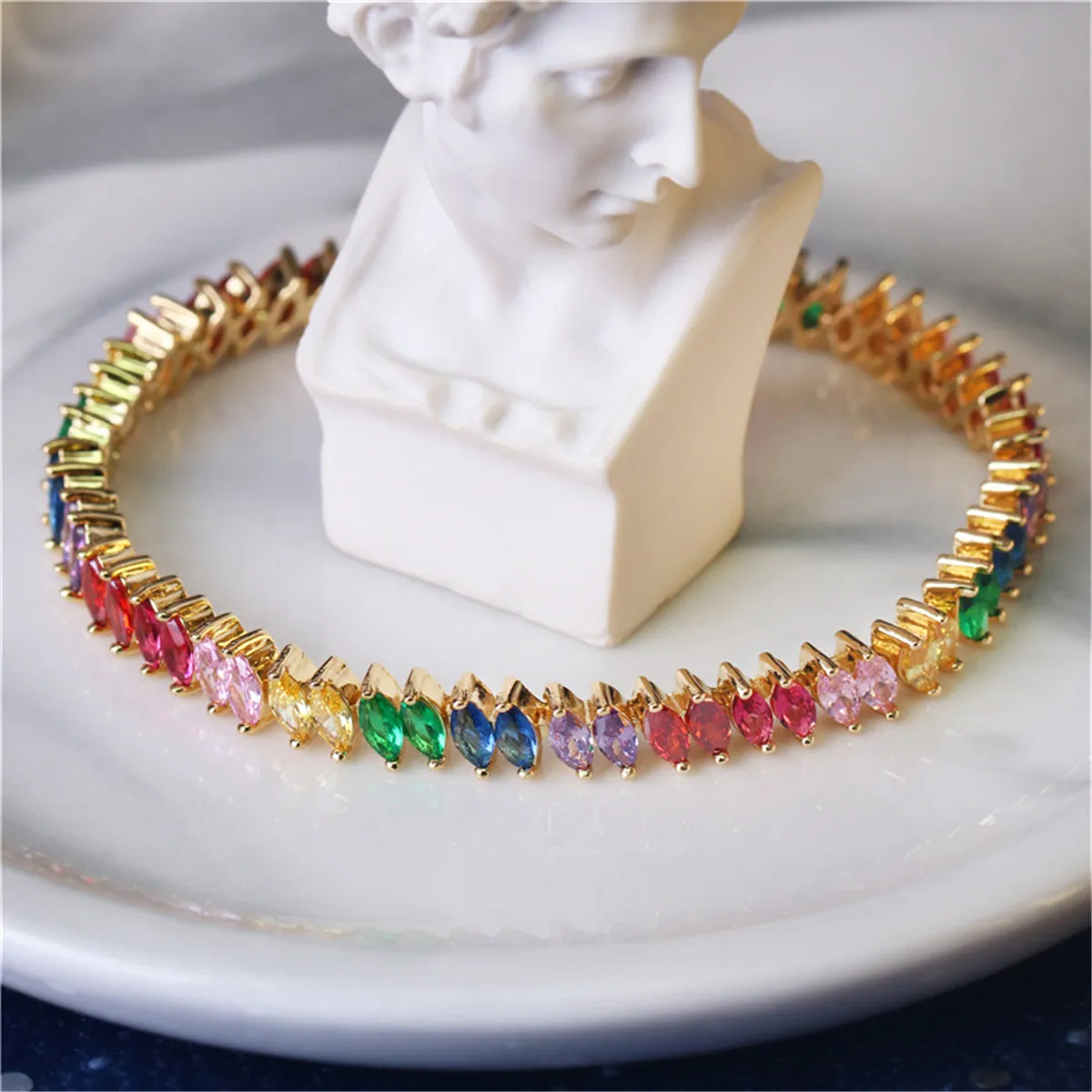 Red & Purple Multicolor Crystal Pear Bracelet