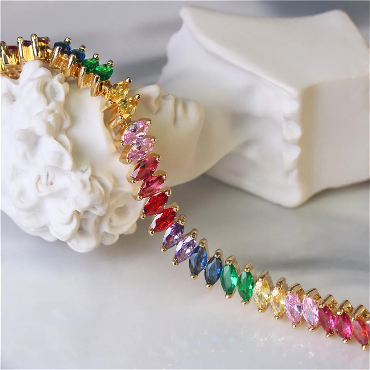 Red & Purple Multicolor Crystal Pear Bracelet