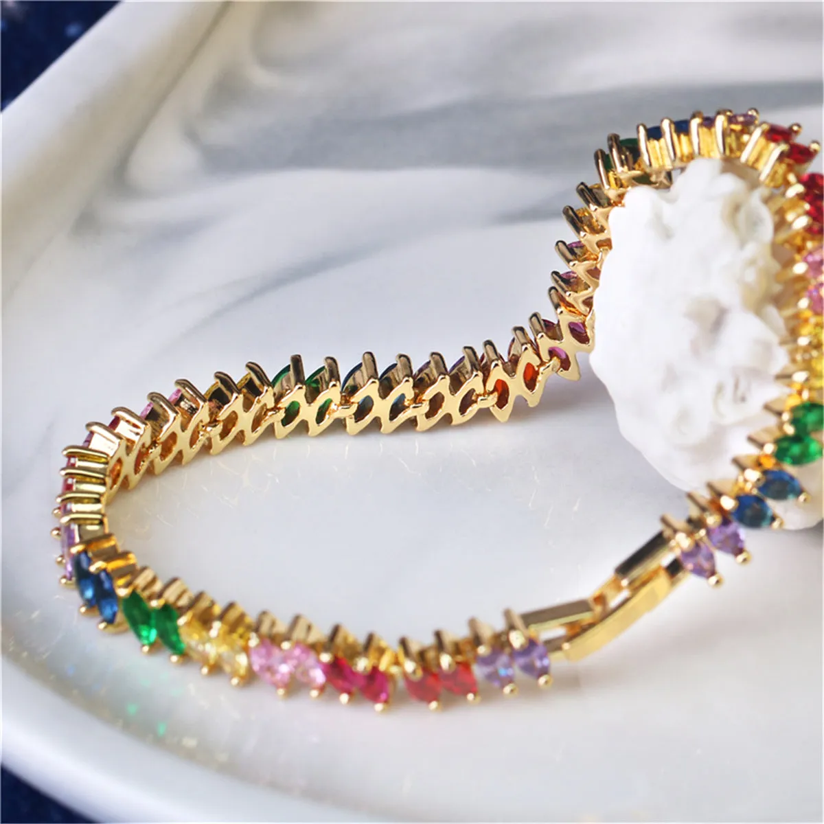 Red & Purple Multicolor Crystal Pear Bracelet
