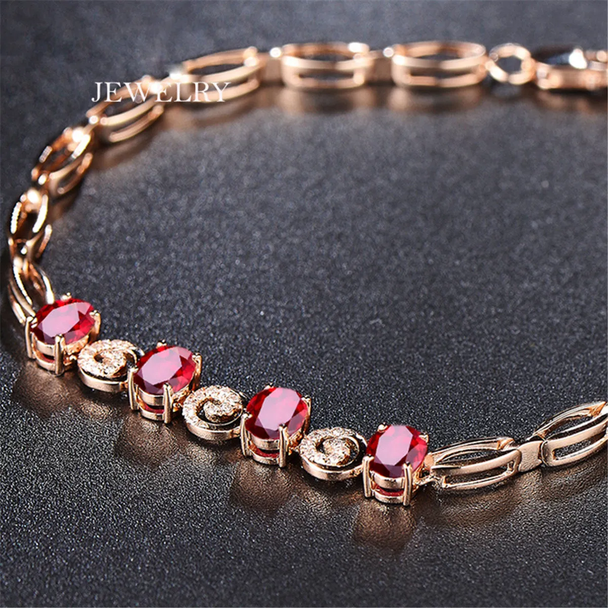 Red Crystal & Cubic Zirconia Station Bracelet