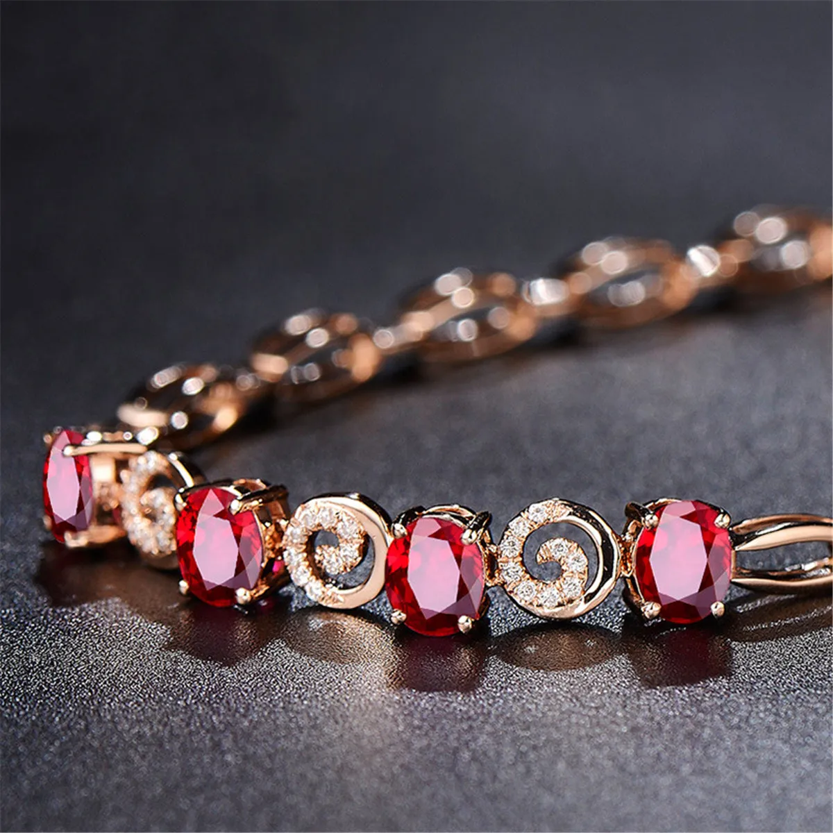 Red Crystal & Cubic Zirconia Station Bracelet