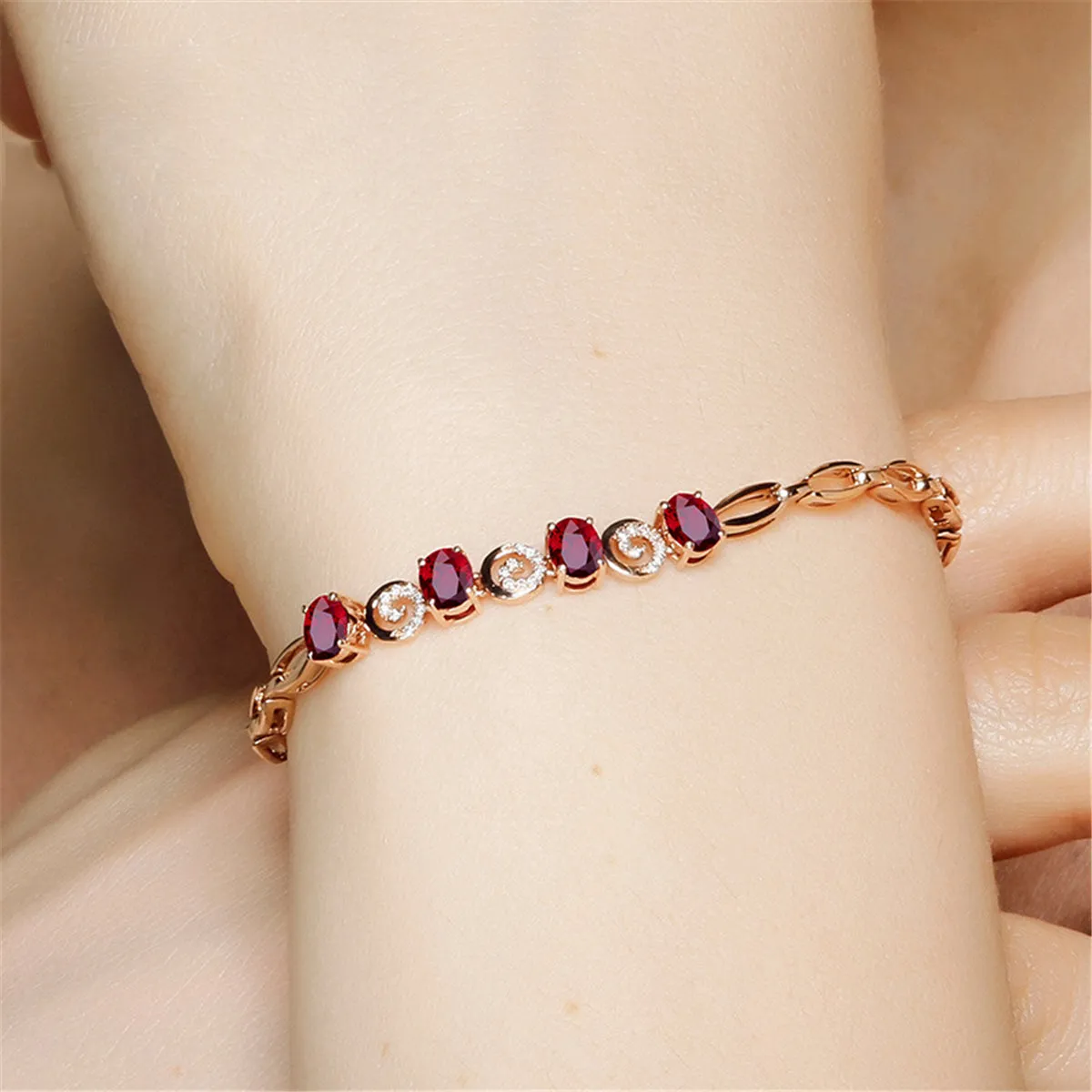 Red Crystal & Cubic Zirconia Station Bracelet