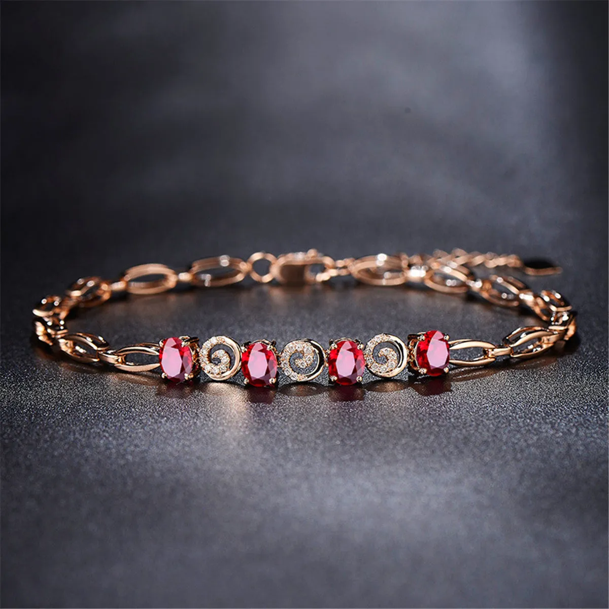 Red Crystal & Cubic Zirconia Station Bracelet