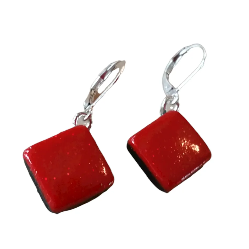 Red Diamond Dangle Earring  - Red  Earrings - Marble  Earrings