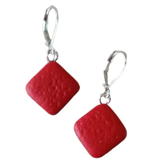 Red Diamond Dangle Earring  - Red  Earrings - Marble  Earrings