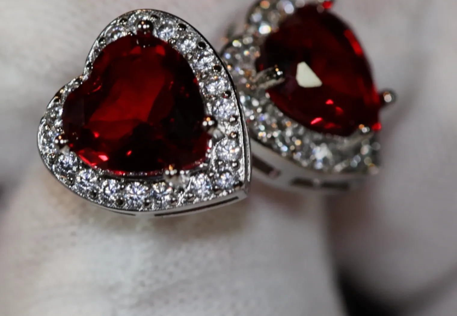 Red Diamond Ear Studs | Heart Ear Studs | Womens Red Diamond Ear Studs
